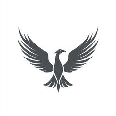 Obraz premium Stylized black phoenix bird logo design with spread wings.