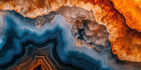 Close-up, top-down view of a stunning agate surface, featuring earth tones.