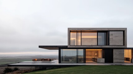 Fototapeta premium Transformative hillside architecture minimalist concrete design