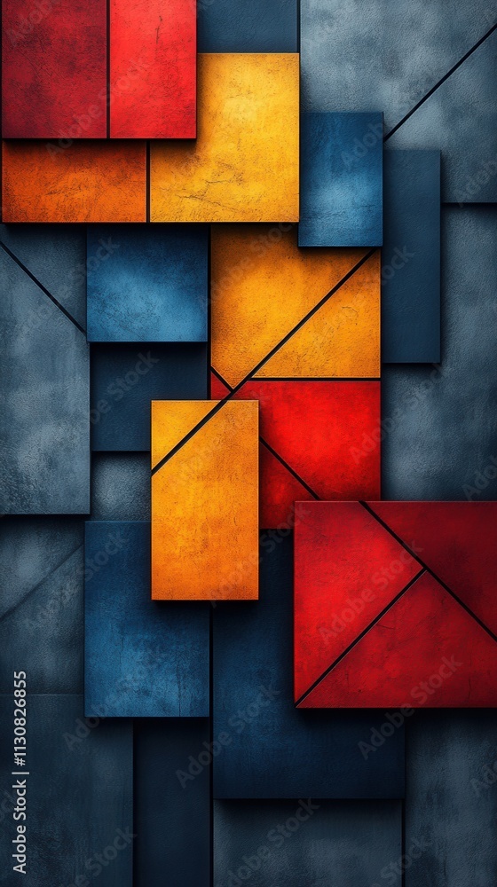 Poster abstract geometric shapes in vibrant colors creating a modern artistic composition.