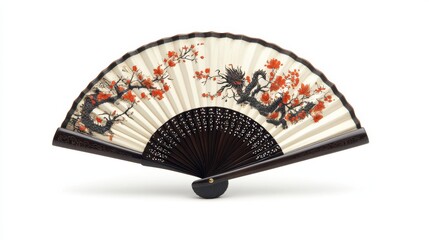 Elegant Traditional Handheld Fan with Intricate Floral and Dragon Design, Perfect for Cultural Events, Decoration, and Artistic Displays in Any Environment