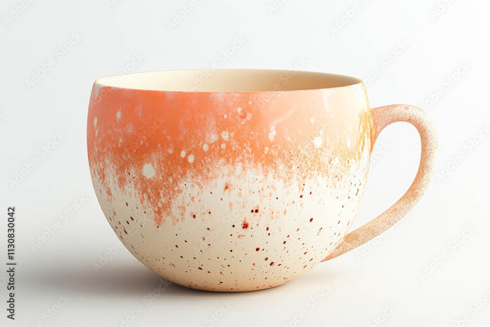 Poster cup with a swirl pattern on it sits on a white background. the cup is made of ceramic and has a pink