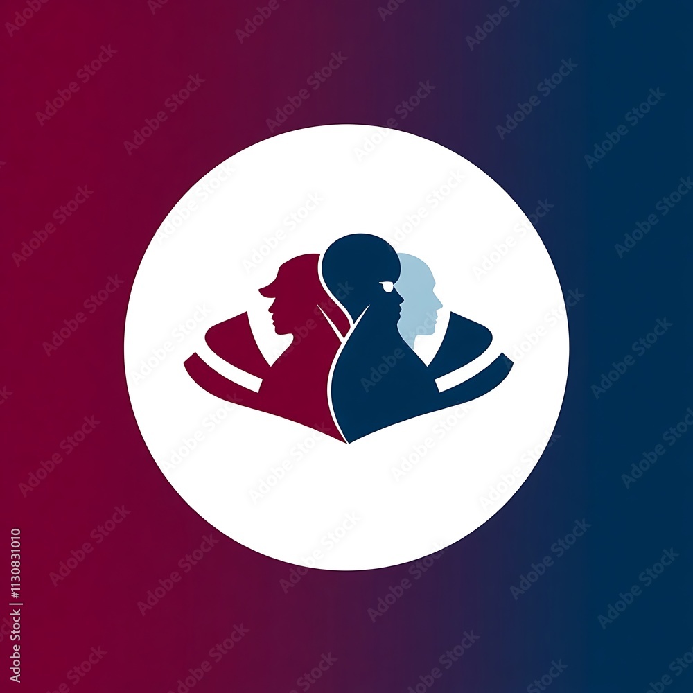 Poster unity in diversity: abstract logo design featuring three faces intertwined, symbolizing collaboratio