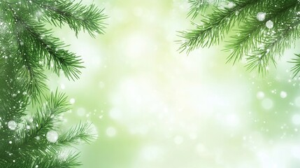 Obraz premium Festive Evergreen Branches Winter Wonderland Scene: A Christmas Card Background Image