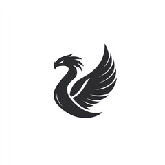 Obraz premium Stylized silhouette of a mythical creature, possibly a dragon-bird hybrid, with wings spread wide, in a dynamic pose.