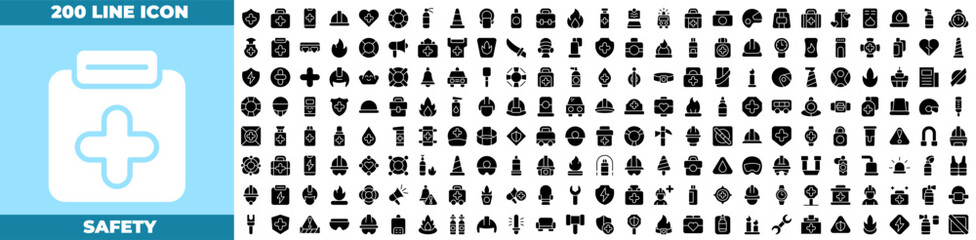 Fototapeta premium Safety Solid Editable Icons set.