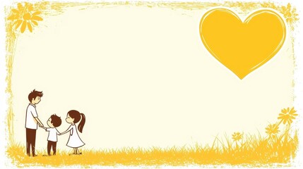 Fototapeta premium family, love, happiness, togetherness, yellow, illustration, bonding, joy, parenting, children