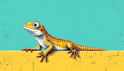 Obraz premium Adorable Yellow Gecko on Wall Digital Art Print