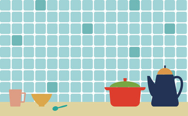 カラフルなキッチンアイテム背景H05