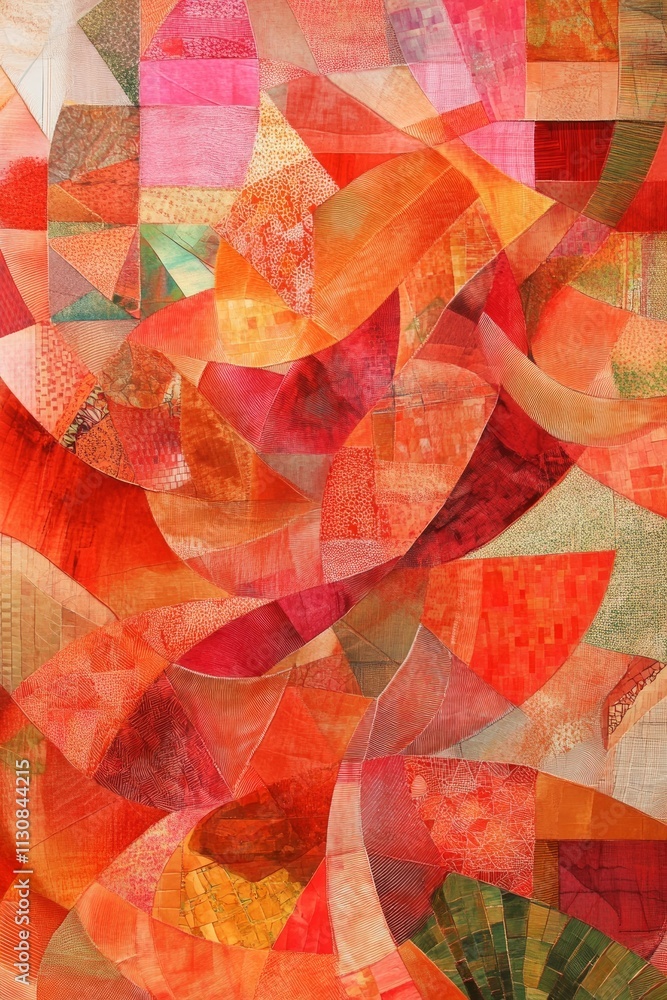 Aufkleber an abstract artwork features flowing shapes and vivid shades of red and orange, creating a sense of 