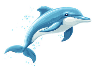 Obraz premium Cartoon Dolphin Swimming in Clear Water with Transparent Background
