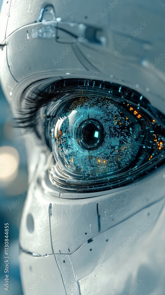 Aufkleber a close-up of a sophisticated robotic eye featuring vibrant circuits and illuminated elements, set a