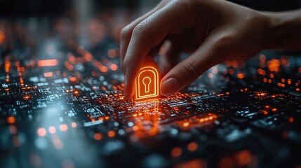 A 3D lock being unlocked by a person's hand represents cyber security, cloud computing, and the importance of passwords for protecting online data