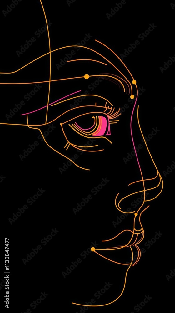 Poster intricate lines and vibrant colors form a stylized eye, blending technology and art in a captivating