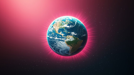 Obraz premium Earth encircled by solar rays, showcasing vibrant colors and cosmic beauty. This stunning image captures planet majesty against starry backdrop, evoking sense of wonder