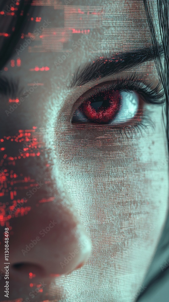 Poster a captivating close-up of an eye showcasing intricate digital patterns. the eye is surrounded by vib