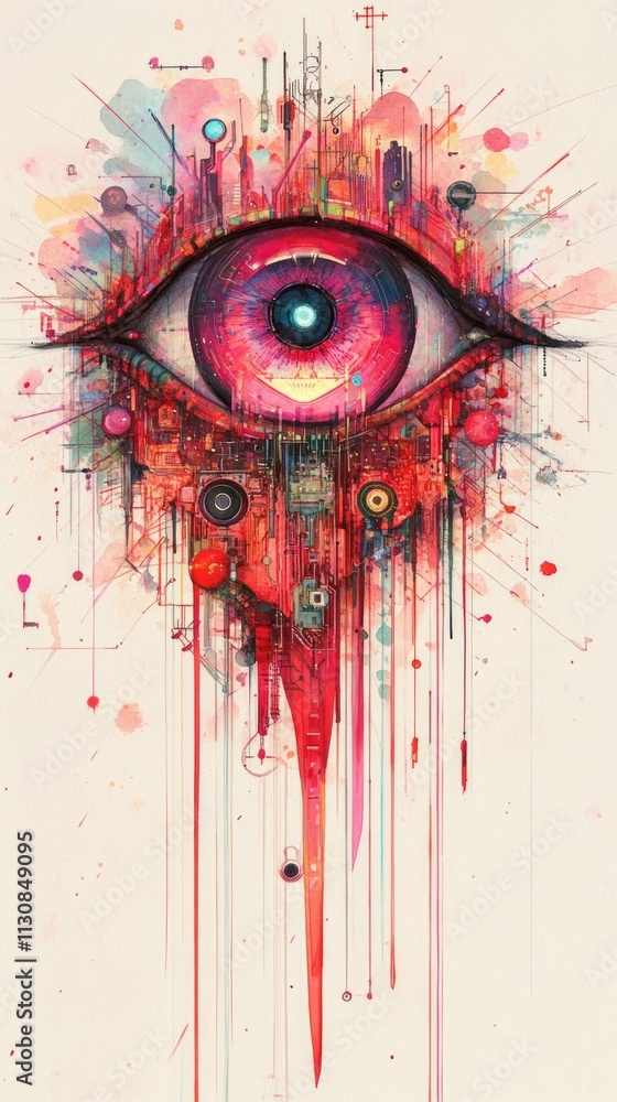 Poster an eye design filled with dynamic colors and abstract patterns embodies a fusion of technology and a