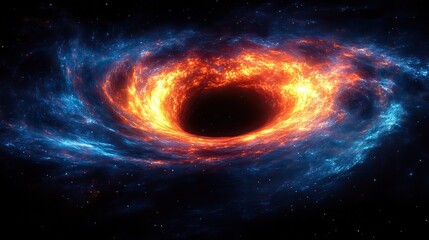 Obraz premium black hole wormhole and a galaxy space spiral create a vortex and dimensional tunnel of cosmic explosion and big bang in the dark sky, ideal for astrology, solar system research, and universe science.