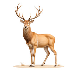 Fototapeta premium A deer with very beautiful antlers, standing tall against a white background.