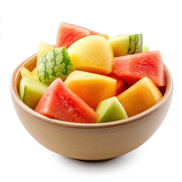 Fresh melon bowl with mixed slices of watermelon, cantaloupe, and honeydew. vibrant and healthy fruit salad perfect for summer gatherings
