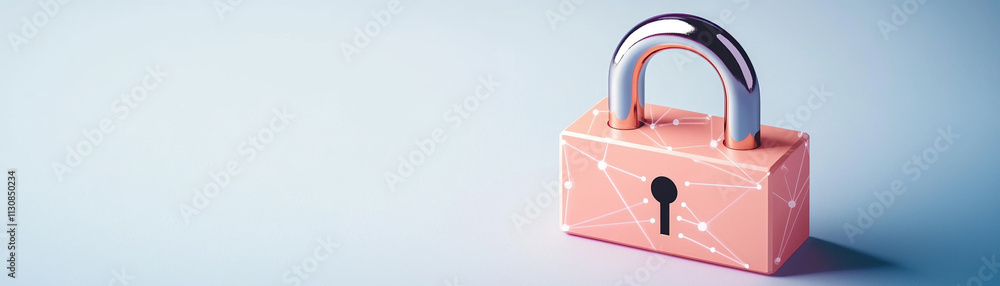 Poster digital padlock with interconnected lines symbolizes network security. this modern design emphasizes
