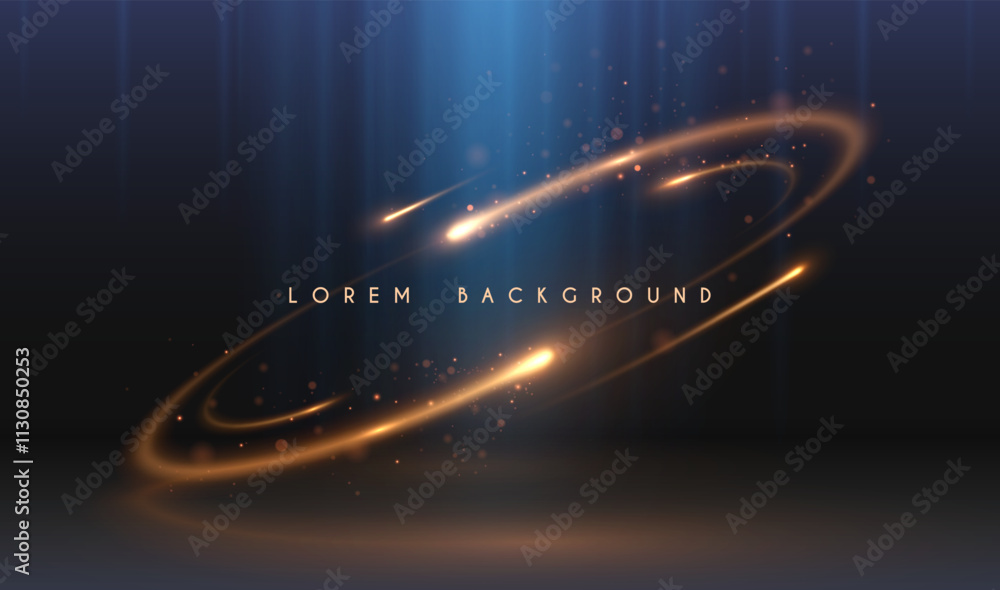 Wall mural golden circle light motion effect with blue rays