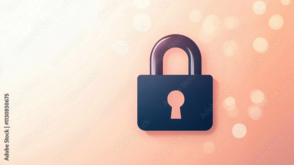 Poster padlock icon symbolizes security and protection against unauthorized access, set against soft orange