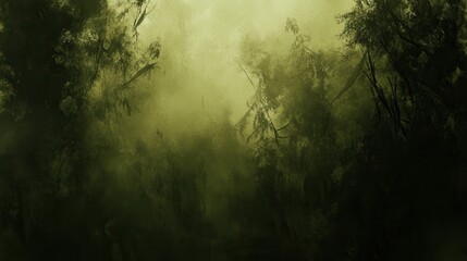 Fototapeta premium Enigmatic Foggy Forest: A Mystical Green Enchantment Unveiled in Nature's Embrace