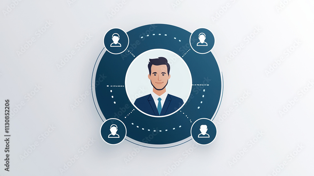 Poster user authentication process graphic with professional man center, surrounded by connected user icons
