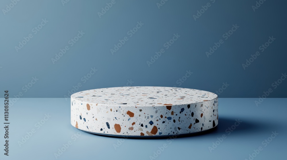 Poster modern circular display platform with textured surface and blue background