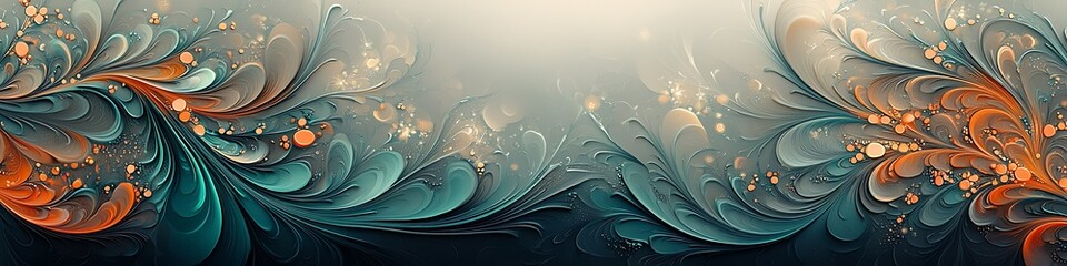 Soft teal and orange patterns over a deep gray gradient.