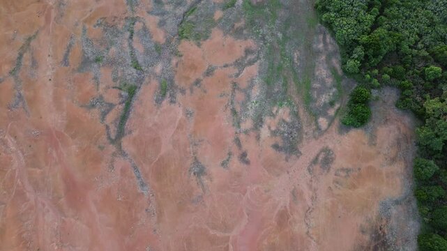 Barreiro da Faneca. A semi-desert, vibrant and clayish landscape, red in colour, it is usually called &ldquo;red desert&rdquo;. Moon-like terroir from birds eye view.