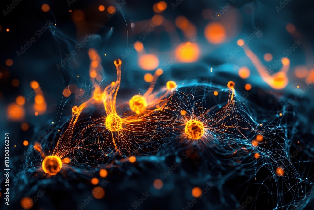 Poster glowing abstract art depicting nuclear energy in digital form science laboratory visual artwork dark