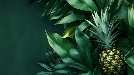 Obraz premium Lush Green Tropical Leaves Surround A Single Pineapple