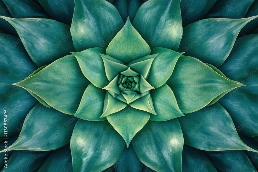 Poster close-up view of intricately arranged green succulents creating a symmetrical pattern