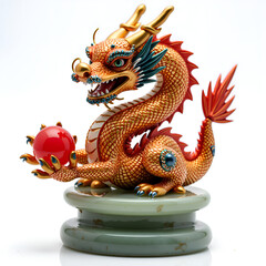 Fototapeta premium Majestic dragon holding a crystal sphere a symbol of power and protection, 3d rendering of fantasy sculpture concept.