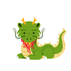 Obraz premium Friendly Green Dragon Mascot Breathing Fire