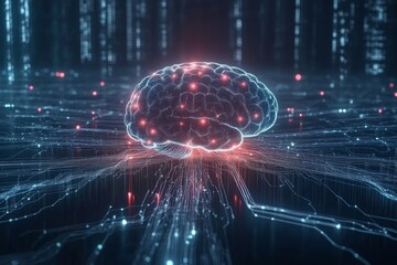 Digital brain with glowing nodes connected to a network.