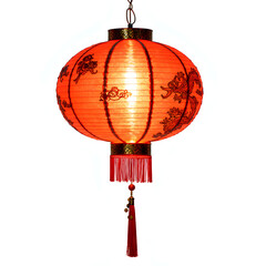 Obraz premium Elegant red lantern with intricate designs illuminating a soft warm light, photograph of still life concept.