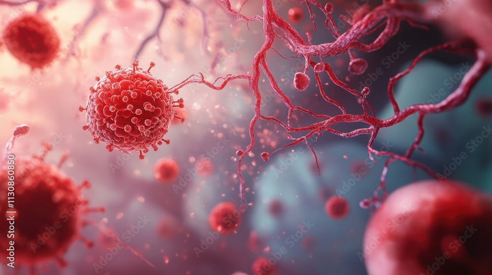 Aufkleber close-up view of virus cells and neurons in abstract background