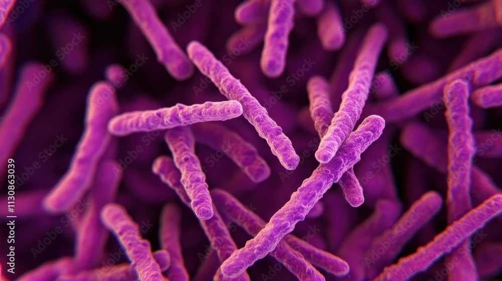 Poster close-up view of colorful bacteria under microscope imaging