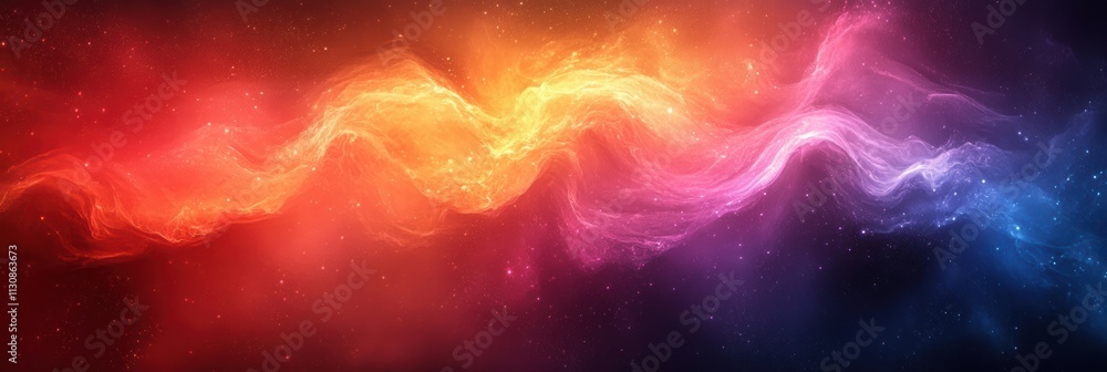Poster fluid color waves creating a vibrant cosmic atmosphere in a digital gradient background