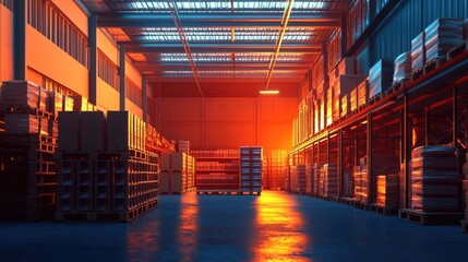 Fototapeta premium Warehouse Interior Filled with Packed Cardboard Boxes