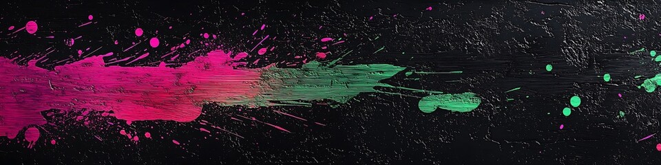Solid black with neon pink and green gradient smudges.