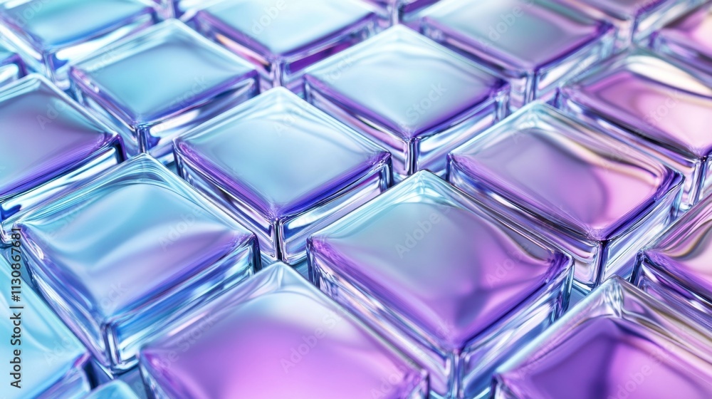 Poster colorful glowing cubes in gradient pattern with reflective surface