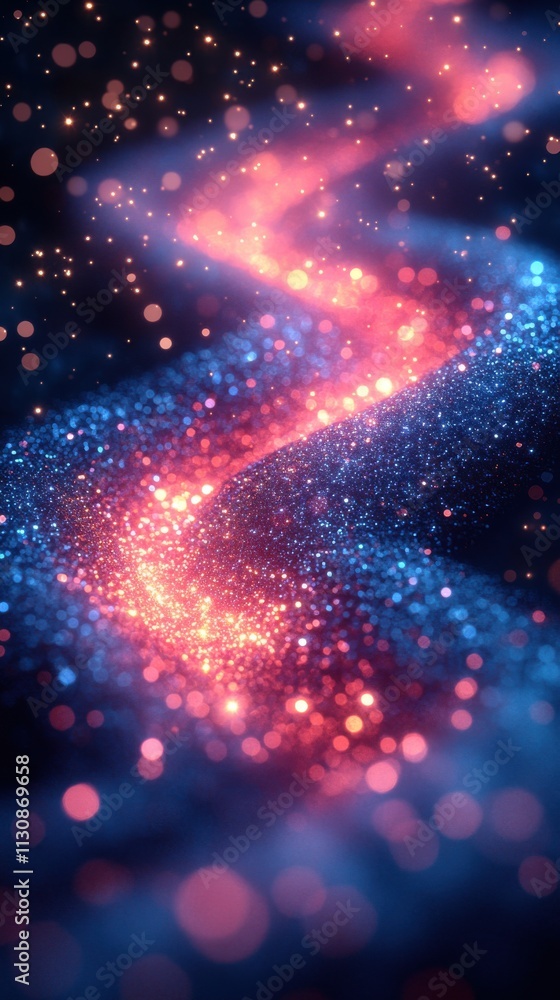 Poster a vibrant abstract representation of cosmic energy with glowing particles and swirling patterns.