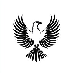 Obraz premium Black and white stylized eagle with wings spread wide.