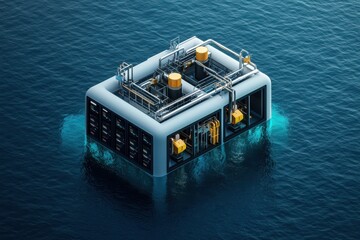 Ai-controlled seawater-cooled server farm revolutionizes data management ocean environment technology installation futuristic design perspective