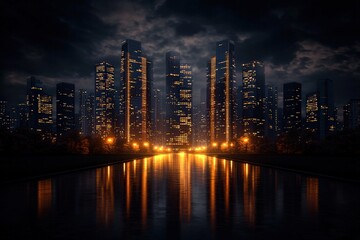 Obraz premium Dramatic nighttime cityscape urban landscape digital art modern environment aerial view abstract data representation
