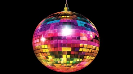 Fototapeta premium Colorful disco ball reflecting vibrant lights on a black background